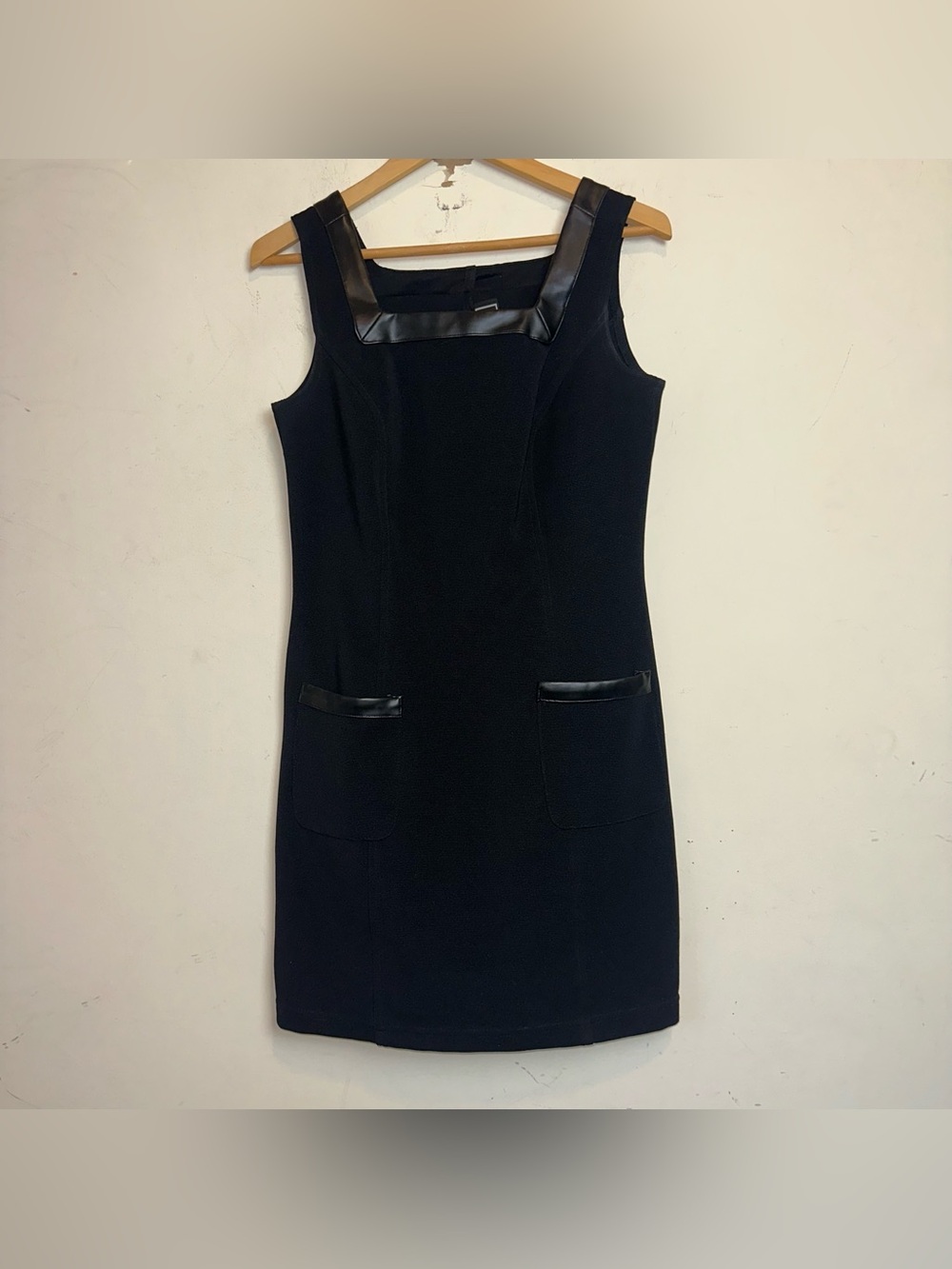 Vintage City Triangles Sheath Dress Elegant Black Faux Leather Trim Goth Grunge